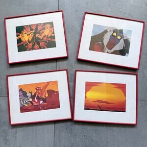 Vintage Disney THE LION KING Framed‎ Mini Prints Red Frames Nursery Decor 1990s